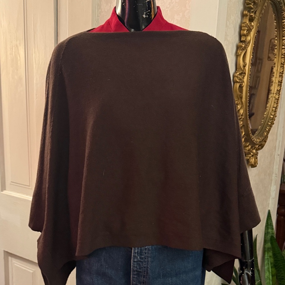 Cape Trendy Chocolate Brown by Charlie Paige Boatneck Sweater Poncho  One Size